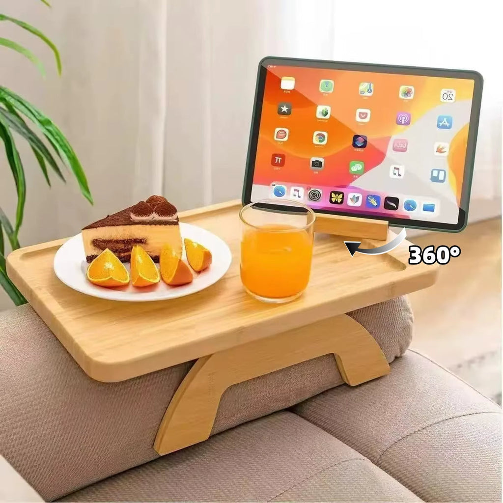 Wooden Clip-On Sofa Armrest Table Foldable Tray