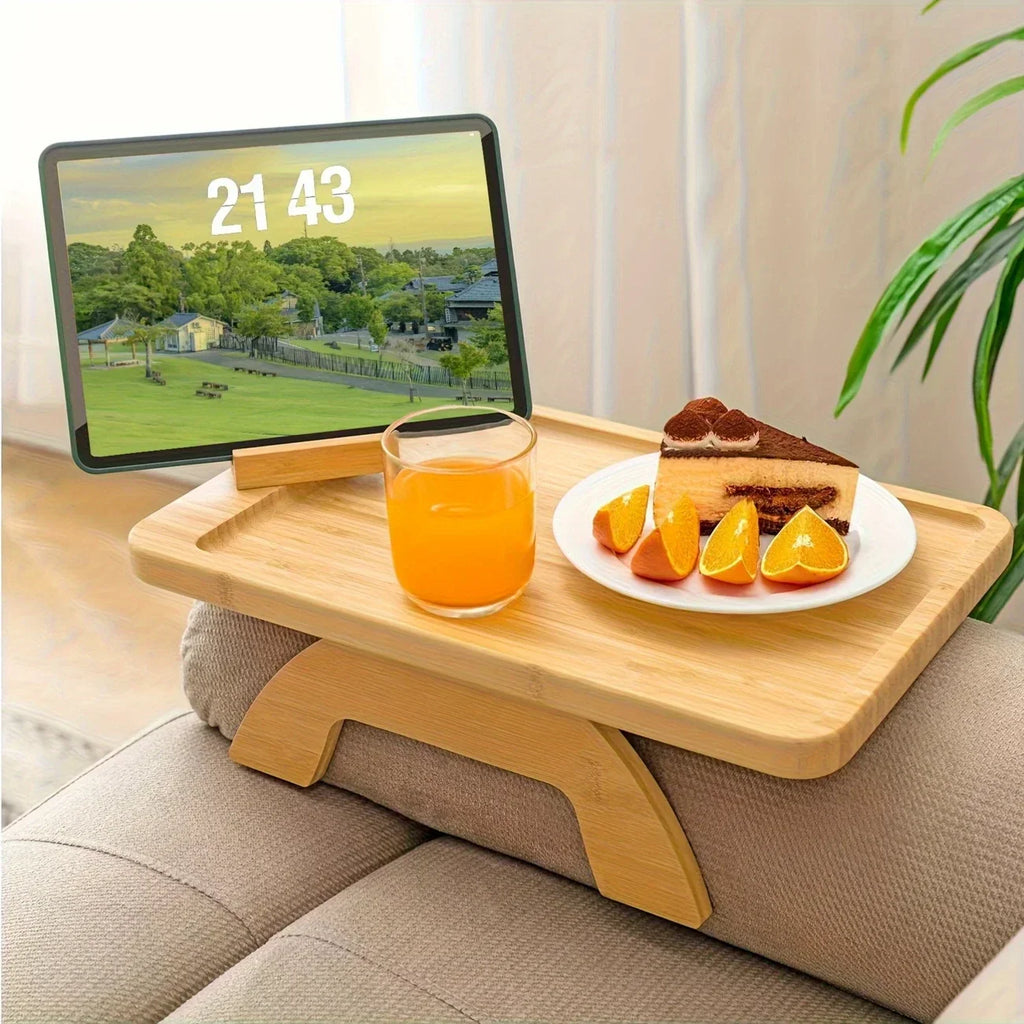 Wooden Clip-On Sofa Armrest Table Foldable Tray