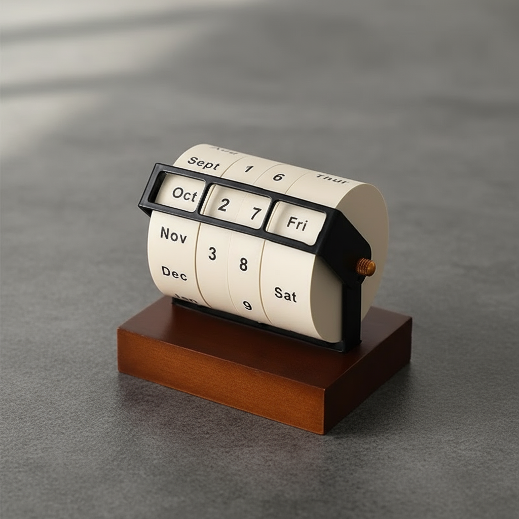 Mid-Century Rotating Wooden Perpetual Desk Calendar